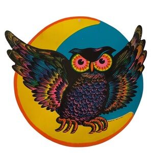 VINTAGE 70s Rare Beistle Halloween Colorful Owl & Moon Embossed Die Cut Decor